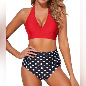 Tempt Me Women 2Piece High Waisted Bikini Set Push Up Halter Tummy Control Large